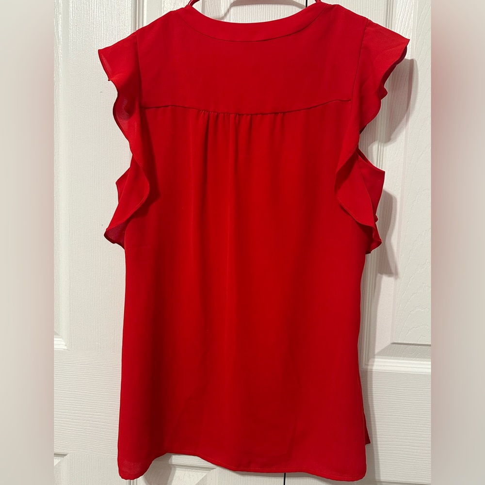 Express Women's Red Ruffle Sleeve Top - Picture 4 of 4